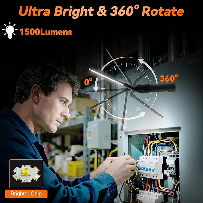 2Pack Magnetic Work Light, All Aluminum & 1500 High Lumens Rechargeable Work Light, 7 Mode & 360째 Rotation Mechanic Light, Rechargeable Flashlight for Car Repairing, Valentines Day Tool Gifts for Him