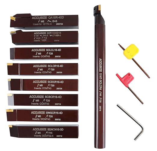 Accusize Industrial Tools 1" 9 Pieces/Set, Indexable Carbide Turning Tools and Boring Bar, 2988-0001