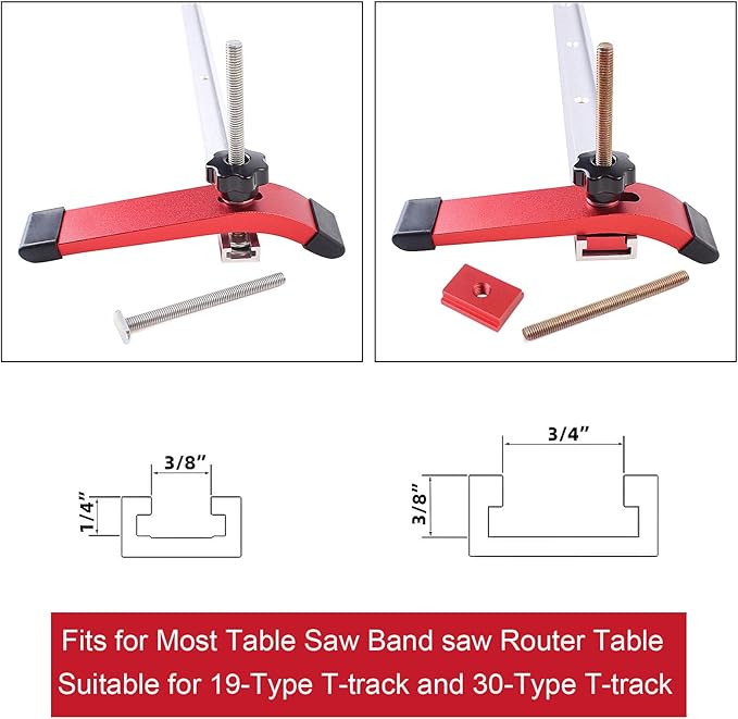 KETIPED Aluminum T-Track Hold Down Clamp With T Bolts and Slider, 6.3"L x 1.3"W Quick Acting Clamps for Woodworking, MGJ-041R
