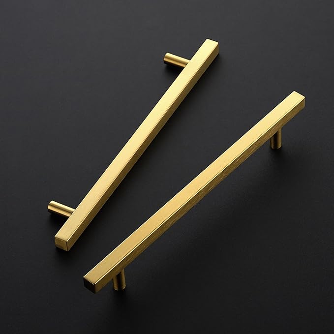 Ravinte 20 Pack 7-1/2 Inch Cabinet Pulls Gold Sqaure Kitchen Cabinet Handles Gold Cabinet Hardware Stainless Steel Drawer Pulls 10 Inch Overall Length with Mounting Template
