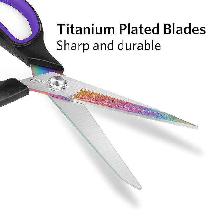 Professional Fabric Scissors, Heavy Duty Titanium Coating Sewing Scissors, Ultra-Sharp Blade Fabric Shear, Ergonomic Rubber Handle, Great for Craft, Sewing, Leather Tailor, 9.4?? Black/Purple