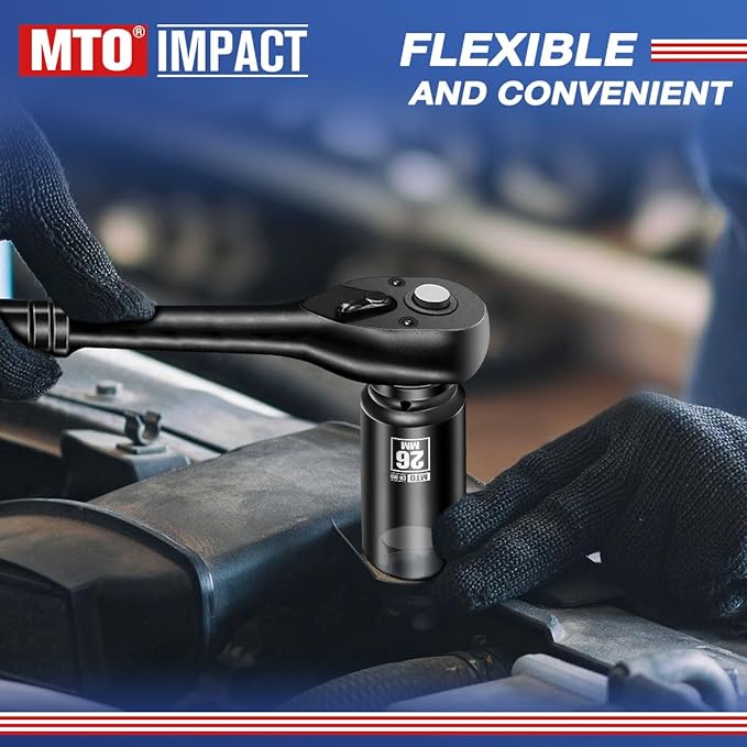 MTO 1/2" Drive 26mm Deep Impact Socket, 6 Pt. Metric Socket, CR-MO Steel & Anti-Corrosion Coating for Heavy-Duty Use