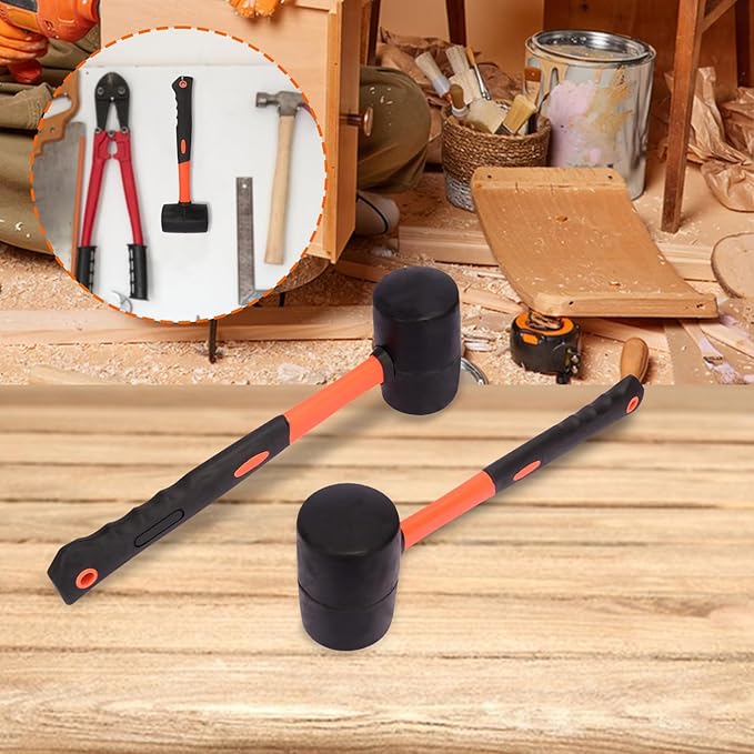 4 PCS 16 OZ Rubber Mallet, Rubber Hammer Head With Black-Yellow Fiberglass Handle Perfect For Wood, Metal, Plastic, Glass, And Ceramics. By GENHAKON
