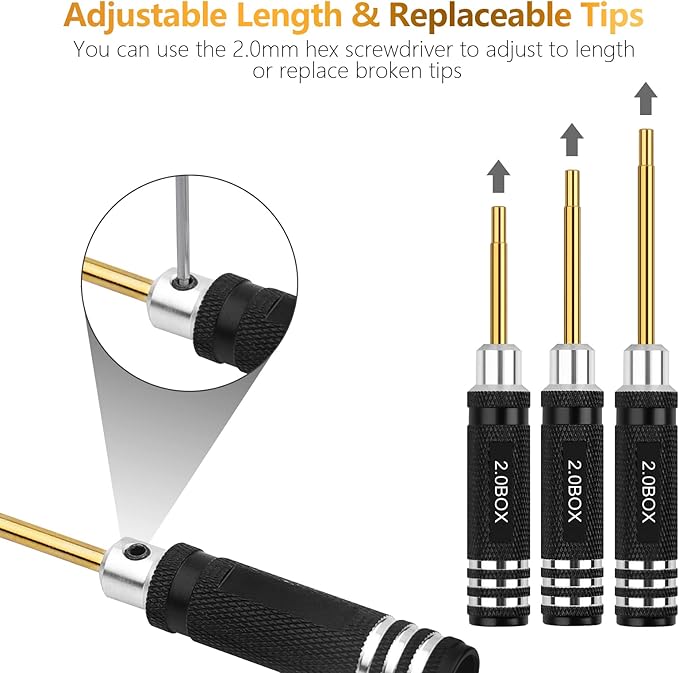 RC Tools Kit 7PCS Hex Nut Screwdriver Set with 5.0/4.5/4.0/3.5/3.0/2.5/2.0 Box Hobby Tools Hexagon Nut Wrench Repair Tools Compatible with SCX24 Traxxas Redcat RC Cars Trucks