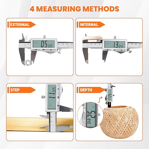 HARDELL Digital Caliper, Rechargeable Calipers with Large LCD Screen, Stainless Steel Caliper Measuring Tool, Auto-Off, Inch/MM/Fraction for DIY/Household/3D-printing