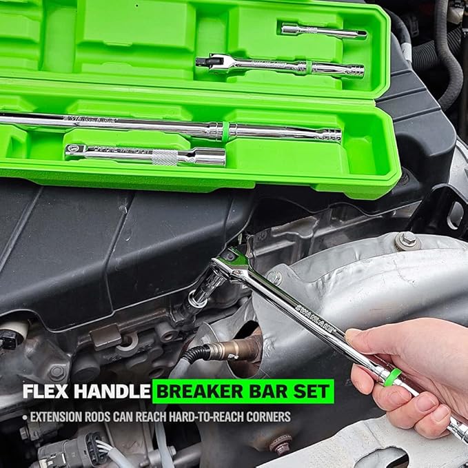 SWANLAKE GARDEN TOOLS 6-Piece Premium Breaker Bar Set, 1/4", 3/8" & 1/2" Drive, Heavy Duty Breaker Bars, 6-inch, 10-inch, 15-inch Length with 180째 Rotatable Head