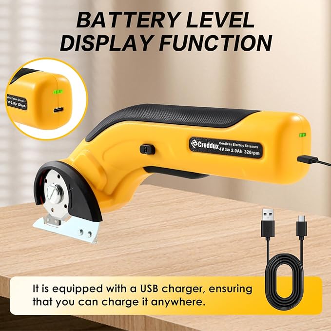 Electric Box Cutter, Cordless Electric Scissors With Safety Lock, USB Rechargeable Cardboard Cutter for Packages Leather Plastic（yellow）
