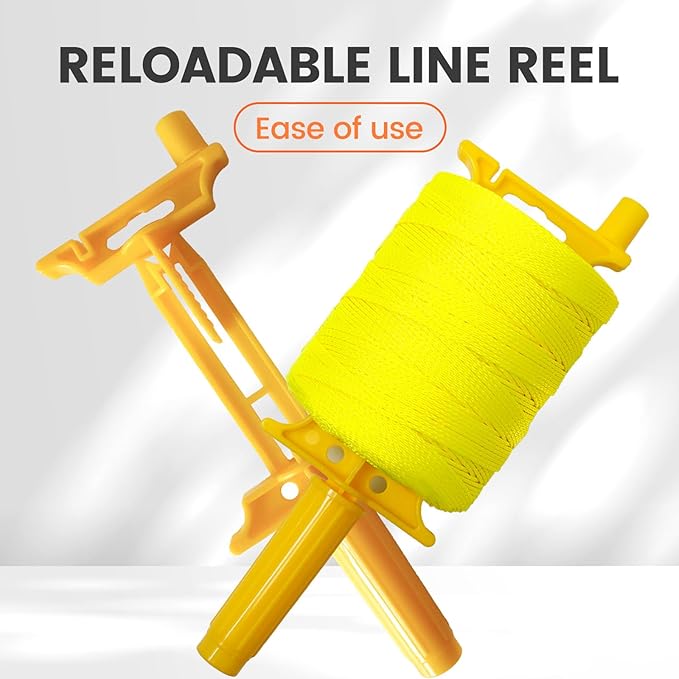 MERIANE 1000FT Mason Line w/Reloadable Line Reel, 18# Braided Twine String for Masonry Job, Level Lines in Construction, Gardening, Fluorescent Yellow