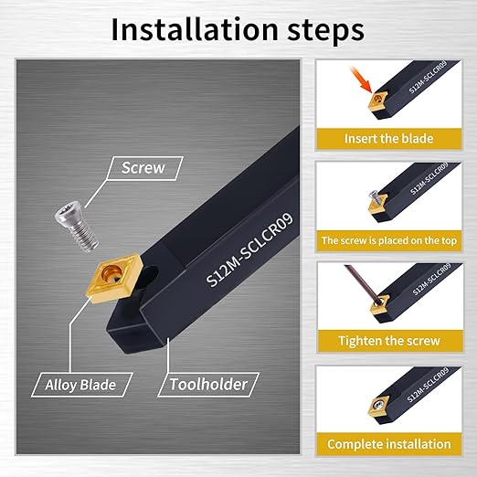 1/2" 12mm Indexable Lathe Turning Tool 14Pcs Kit- 4Pcs Metal Lathe Tools Holder Set with 10Pcs CCMT09T304 Carbide Insert for Turning S12M-SCLCR09/SCMCN1212H09/SCLCL1212H09/SCLCR1212H09
