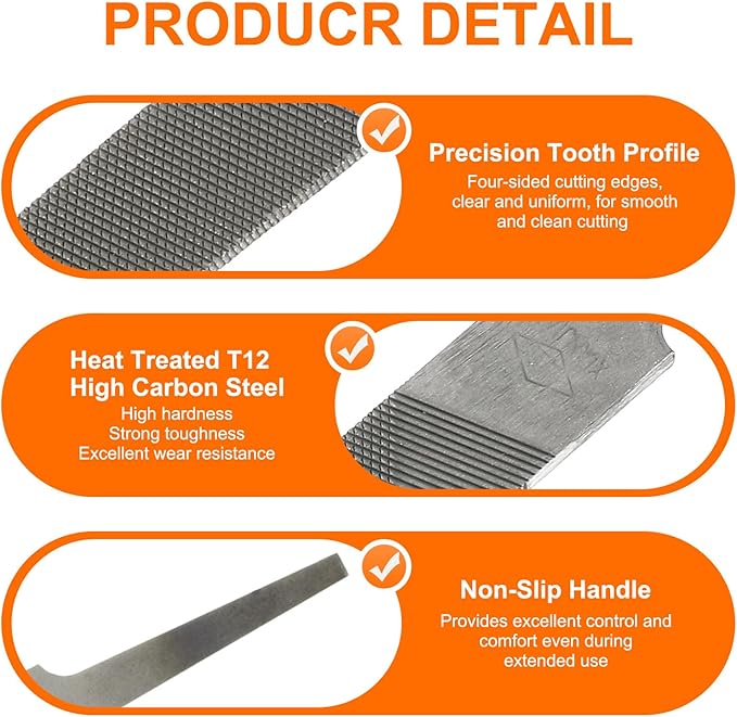 HARFINGTON Flat Medium Cut File 4" Double Cut Teeth High Carbon Steel Hand Rasp File without Handle for Metal Wood Deburring Removing