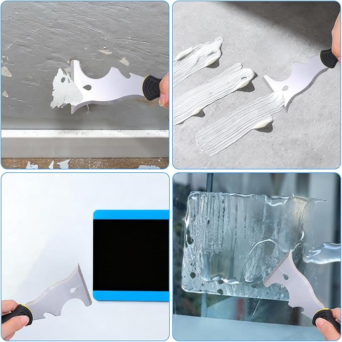 4 Pack Paint Scraper, Multi Use Paint Tools Putty Knife 10 in 1, Paints Scraper Tools for Painting, Metal Scrapers with Hammer End, Taping Knife, Spackle Tool