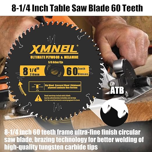 8-1/4 Inch Table Saw Blade 60 Teeth,8-1/4 Framing Blade for Cutting Hardwoods, Softwoods,Veneer Plywoods and Other Woods Fine Finishing Saw Blade,Quality Alloy Tip,60ATB,Shafts 5/8 Inch