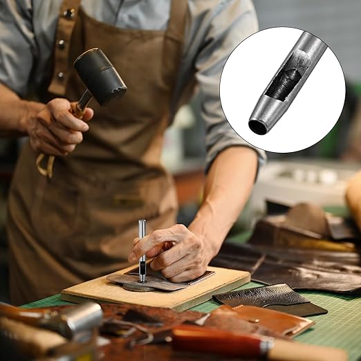 6MM Leather Hole Punch Tool [4PCS] - Metal Round Belt Hole Puncher Use for Leather Working & Belts & Watch Band & Paper & Plastic - [Silver Tone] Round Hollow Tools