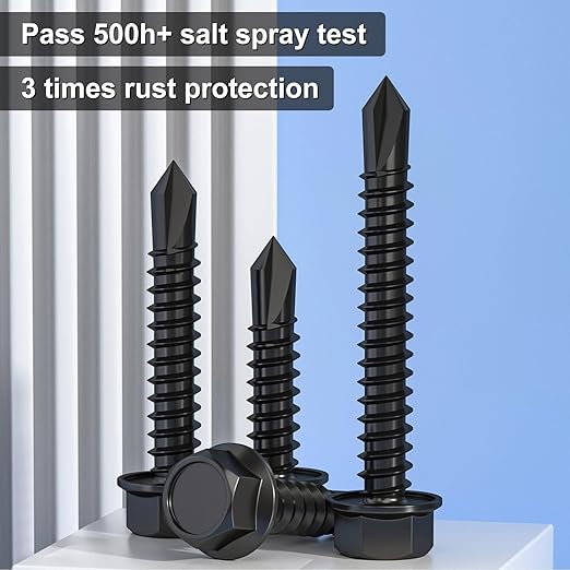 106pcs #8 x 1-3/4" Self Drilling Screws for Metal,410 Stainless Steel Black Zinc Plated,Self Tapping Sheet Metal Screws,Hex Washer Head