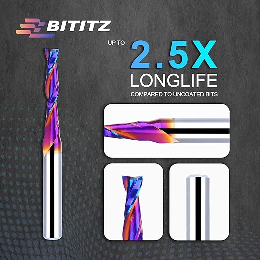 Upcut Spiral Router Bit 1/4 Inch Shank 3/16 Inch Cutting Diameter 1 inch Cutting Length with Extra Long Life Coating CNC Router Bits End Mill for Wood Cutting, Slot Mortise, Engraving