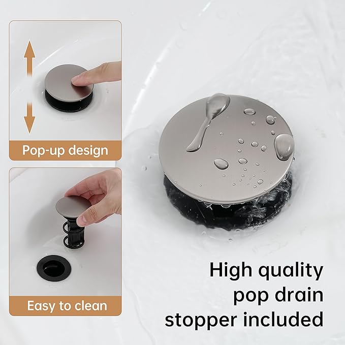 FRANSITON Brushed Grey Waterfall Bathroom Faucet Lavatory Single Handle 1 or 3 Hole Bathroom Sink Faucet with Deck and Pop-up Drain (Brushed Grey, Short)
