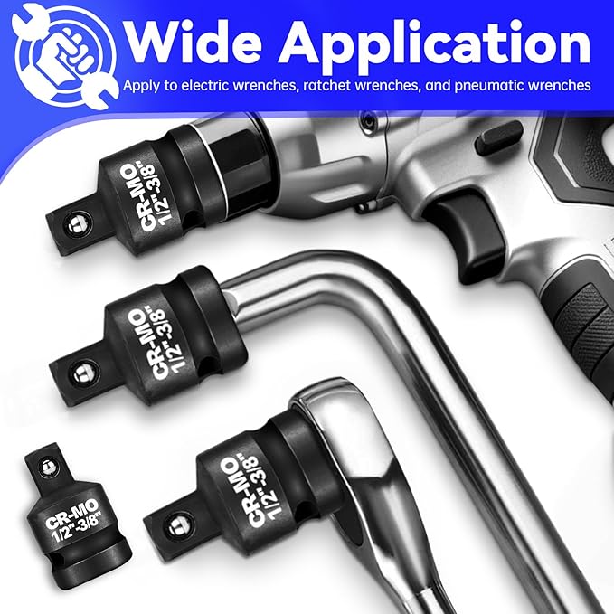 1/2" Female to 3/8" Male Impact Socket Adapter Reducer Set, 2 Pcs Chrome Molybdenum Steel Driver Conversion Adapters, for Sockets and Impact Wrench
