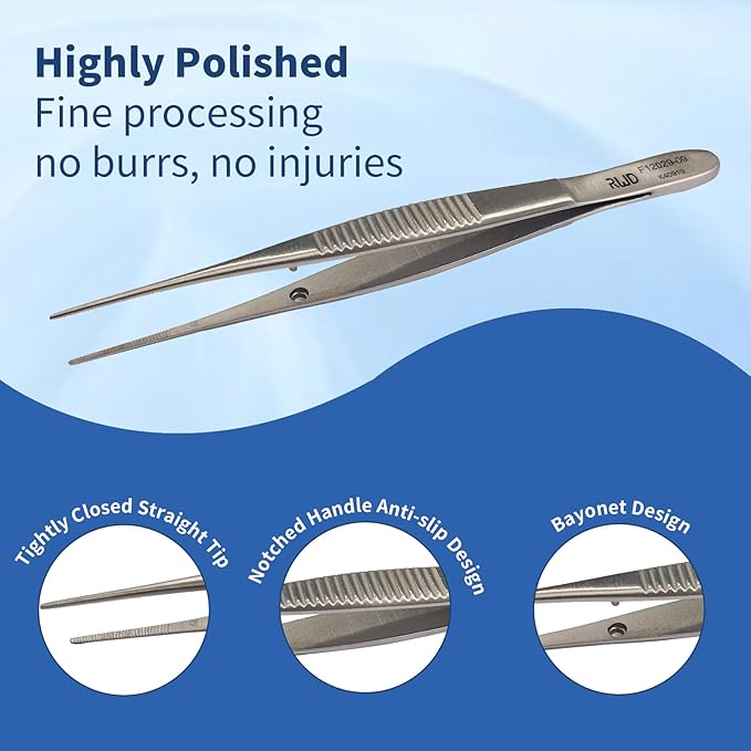 RWD Dressing Forceps 3.7", Martensitic Stainless Steel Medical Tweezers, 0.8mm Width Serrated Straight Tip, Micro Forceps Tweezer, Surgical Tweezer for High-Precision Handling (F12029-09)