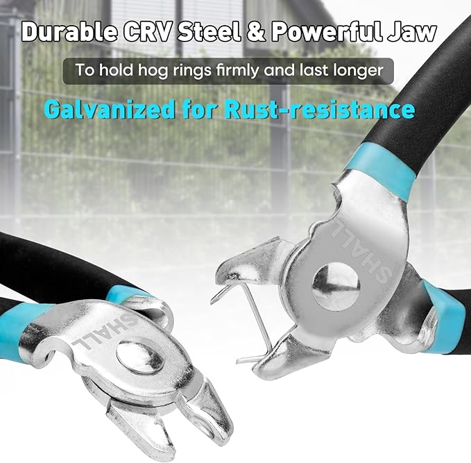 SHALL Bent Hog Ring Pliers Kit with 600pcs Galvanized Hog Rings (3/8?쇺? 1/2?쇺? 3/4?쇺? for Upholstery, Fence, Animal Pet Cages, Bungee Cords, Bagging, Protective Gloves, Storage Case & Bag Included