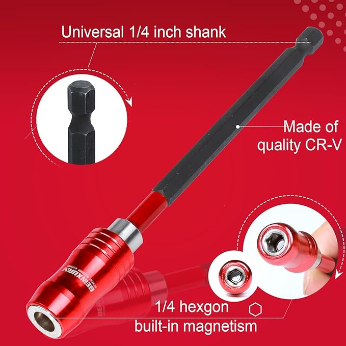 6 Inches Impact Screwdriver Bit Holders, 3 PC Magnetic Extension Quick-Change Socket Drill Bit Holder Hex Shank Quick Release Drill Bit Guide