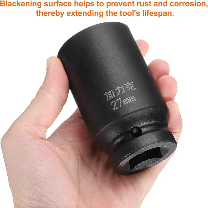 HARFINGTON 4 Point Square Socket 3/4" Drive by 27mm Metric Square Impact Socket 40CR Blackening Standard Wheel Sockets Pneumatic Socket Tool for Auto Repair Mechanical Maintenance Home Use