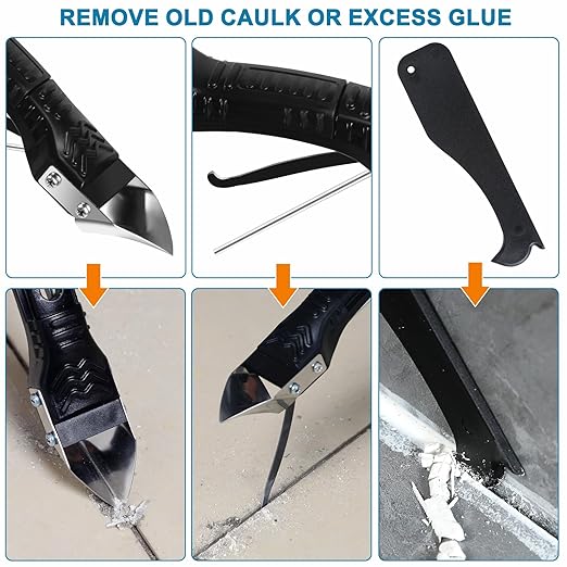 Silicone Caulking Tool,5 in1 caulk remover tool with Grout Scraper,caulking tool kit竊똀dhesive Residue Scraper Seam Repair Tool Kit for Kitchen Bathroom
