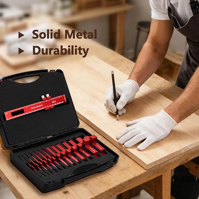 MHY 15 PCs 6061-T651 Aluminum Table Setup Blocks for Woodworking |Height, Depth, Angle & Fence Alignment Gauge Set with Laser-Marked and Durable Storage Case