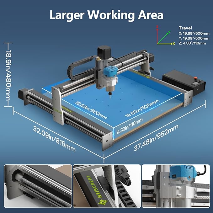 5050 CNC Machine with Linear Rails Ball Screws on 3-Axis, 710W Trim Router Spindle Engraving Milling Machine for Wood Acrylic Aluminum Cutting