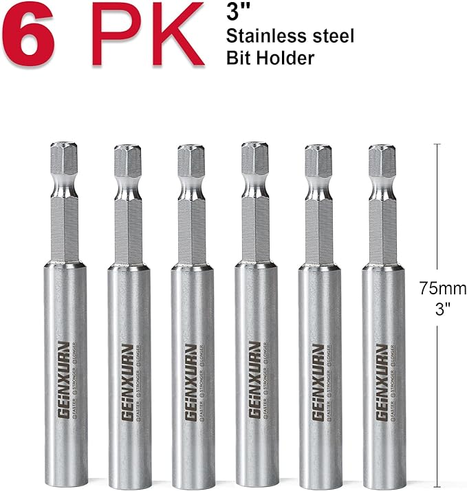 6PACK Stainless Screwdriver Bit Holders, 3Inches Extension Socket Drill Bit Magnetic Holder Hex Shank Quick-Change Drill Bit Guide