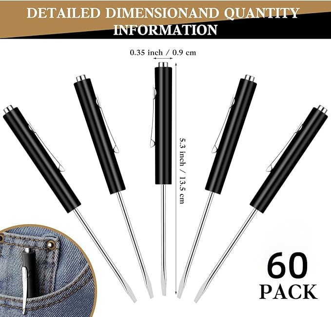 60 Pieces Pocket Screwdriver Mini Tops and Pocket Clips Magnetic Slotted Small Screw Driver with a Single Blade Head for Mechanical, Electrician (Black)