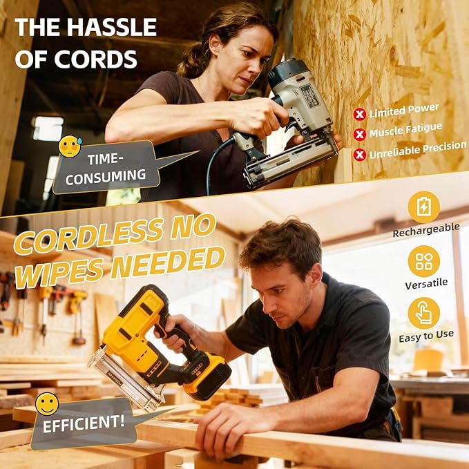 2 in 1 Electric Brad Nailer Compatible with DeWalt 20V Battery(Tool Only), 18 Gauge Cordless Battery Powered Nail Gun/Staple Gun with 1000 Nails &1000 Staples, for Home Improvement, DIY Woodworking