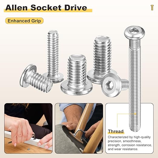 METALLIXITY Furniture Crib Screws Replacement Set with Wrench(M6-1x35/45/55/65/75mm) 120Pcs, Connector Bolts M6 Screw Barrel Nuts Binding Screws, for Chair Cabinet Bed, Silver