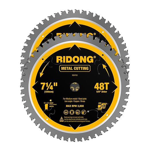2 Pack 7-1/4 Inch 48 Teeth Steel and Metal Cutting Circular Saw Blade, 5/8" Arbor, Thin Kerf, Professional Carbide Tipped Blade for Angle Iron, Medium Metal, Steel Plate, Copper/Brass, EMT Conduit