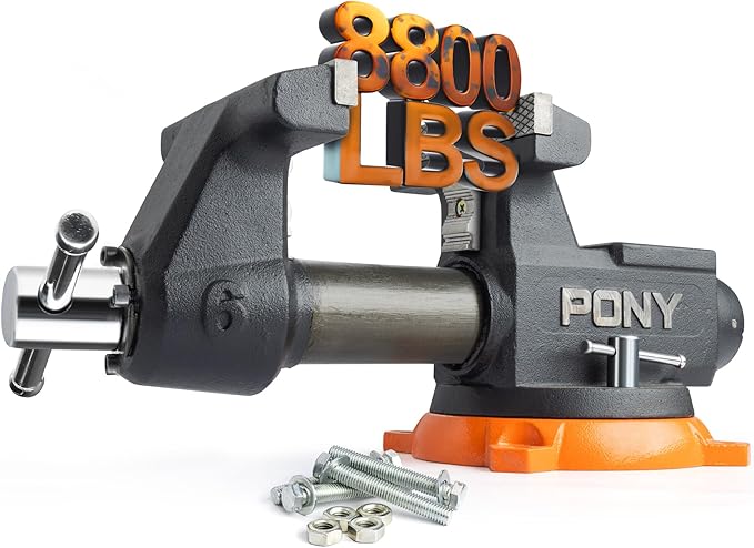 PONY 6 Inch Heavy Duty Bench Vise 8800LBS Clamping Force, Pro Workshop Workbench Vise with 360-Degree Rotatable Base and Anvil, 6-inch Jaw Opening and Width for Woodworking, Drilling, Pipe Cutting