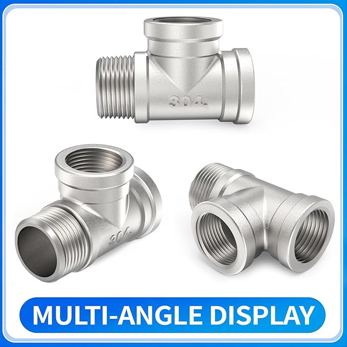 ChillWaves 304 Stainless Steel Pipe Fitting, Male Run Tee 3/4" NPT Female x 3/4" NPT Female x 3/4" NPT Male Thread Adapter(4-PACK)