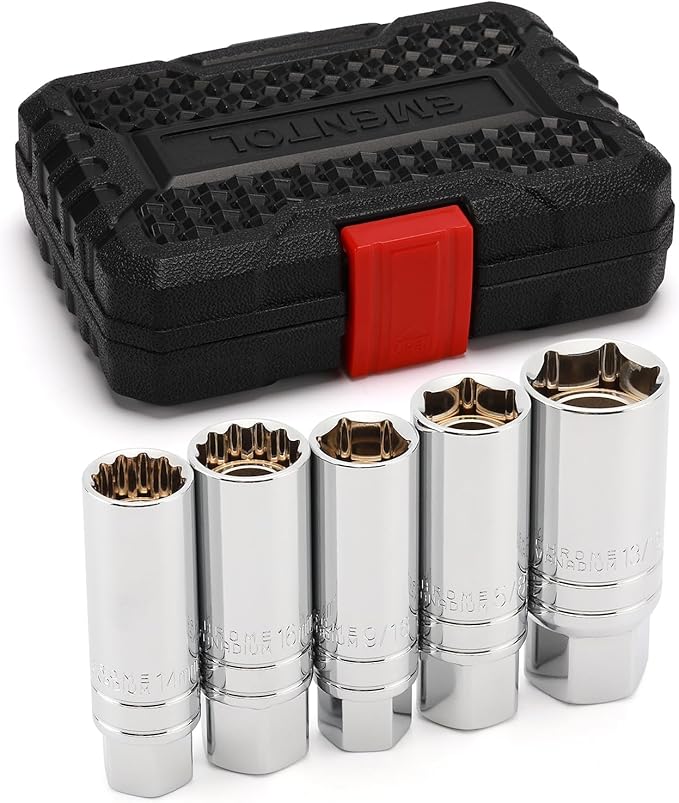 EMENTOL 5PCS 3/8" Drive Magnetic Spark Plug Socket Set, CR-V, Includes 14mm, 16mm Thin Wall Sockets and 9/16", 5/8", 13/16"