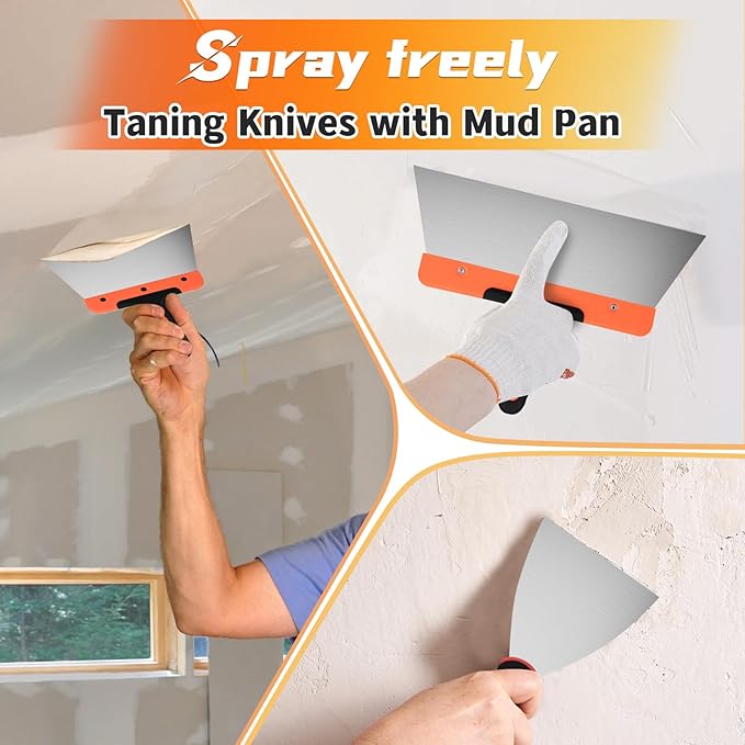 Drywall Knives Set, Paint Spatula with Bag and Plastic Handle, Rustproof Putty Spatula, Stainless Steel Putty Knife for Scraping Wallpaper and Drywall (7Pcs)
