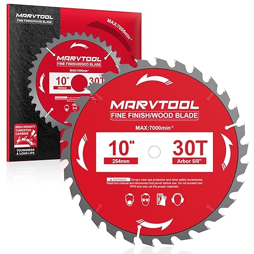 10-Inch 30-Tooth Circular Saw Blade, Max 7000 RPM, Fine Finish Wood Crosscutting, Tungsten Carbide Tooth with 5/8 Inch Arbor for Miter Saws & Table Saws