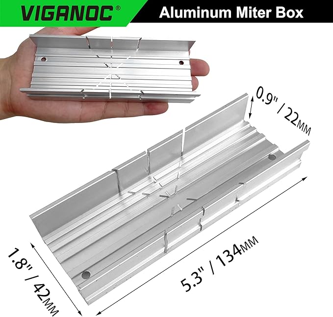 Metal Mitre Box by Aluminium and Steel Construction, 5.3 Inch Small Tiny Mitre Box for Manual Saw and Handsaws with 3 Cutting Angles - Ideal For Cutting Wood and Soft Metals