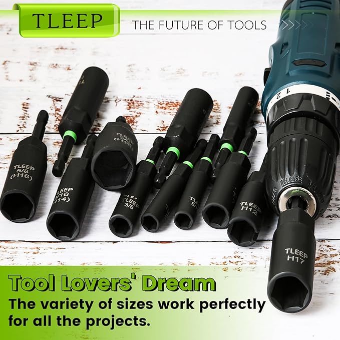 Deep Nut Driver Set for Impact Drill w/Wing Nut Driver Bit, Sae/Metric 80MM Deep Nut Driver Bits, 1/4" Quick Change, 8mm 10mm 13mm 9/16”(14mm) 5/8”(16mm) 17mm 3/4”(19mm) 5/16” 3/8” 7/16” 1/2”