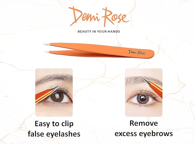 Pointed Tweezers - High Carbon Stainless Steel Fine Point Precision Tweezers for Ingrown Hair Removal - Perfectly Aligned Hand Filed Sharp Tweezer - Needle Nose Tweezers (Orange)