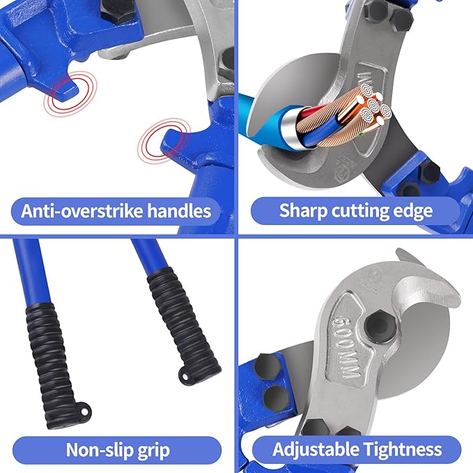 ZrgGea Cable Cutters 42 inch, Industrial-Grade Heavy-Duty Cable Cutter, Forged from T8 Alloy Steel, HRC56, Sharp Cutting. Suitable for Cutting Copper and Aluminum Core Cables, Blue