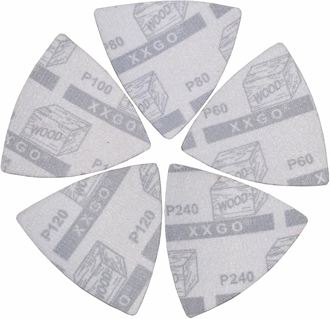 XXGO Triangular Oscillating Multi Tool Sanding Pads 3-1/8 Inch 80mm Assorted Grit 60/80/100/120/240 Grits Pack of 55 Pcs No.XG5501