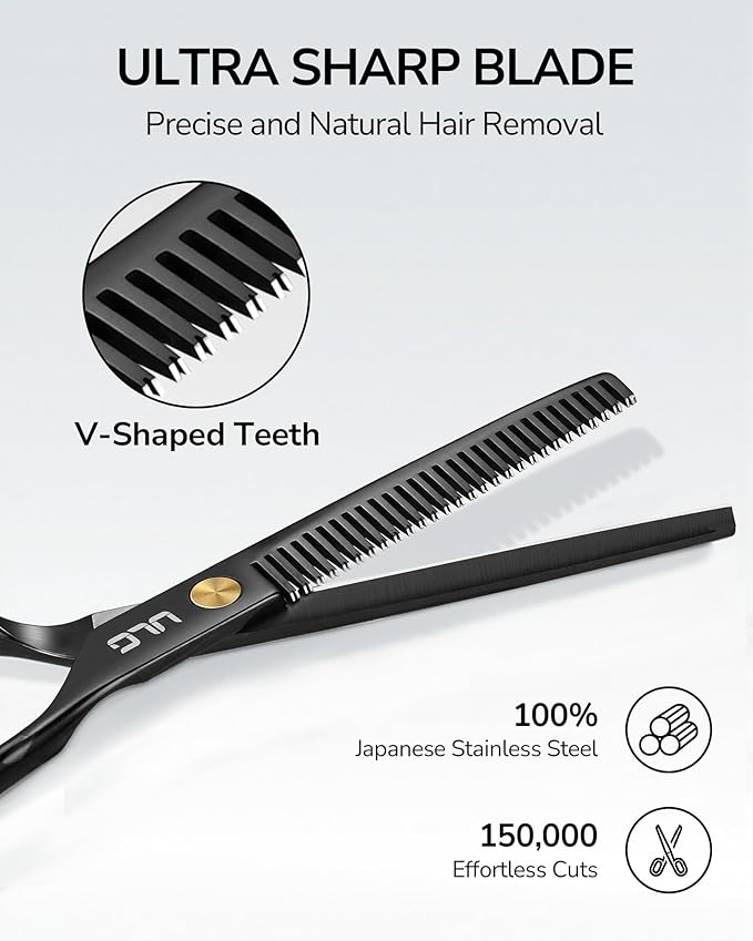 ULG Professional Thinning Shears for Hair Cutting - 6.5?쇺?Hair Thinning Scissors, Ultra Sharp Japanese Stainless Steel, Ergonomic Handle for Barbers, Stylists, Salon & Home Use, Black