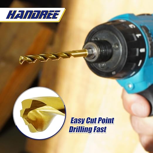 Handree 15 Pcs Hex Shank Drill Bit Set, HSS Impact Driver Bit Set for Metal, Quick Change Design, Titanium Twist Drill Bits for Steel, Aluminum, Copper, Plastic, Sizes from 1/16" to 3/8"