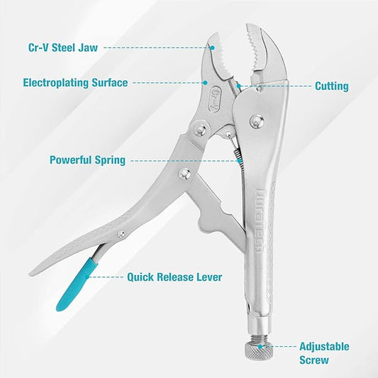 DURATECH 10-Inch Locking Pliers, Premium Cr-V Construction, Curved Jaw Locking Pliers with Wire Cutter, Fit for Clamping Twisting Welding