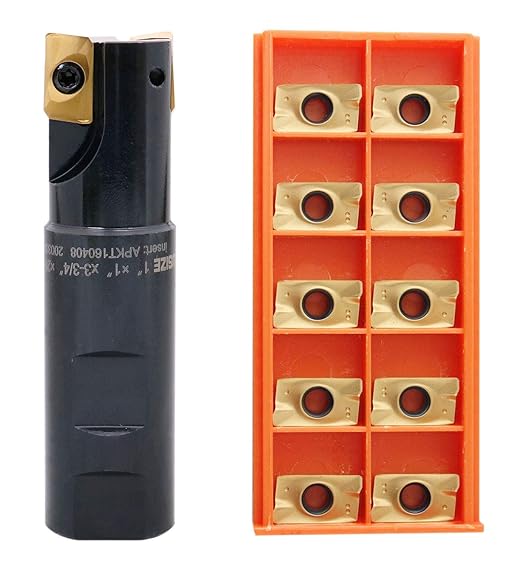 Accusize Industrial Tools 1'' 90 Deg Square Shoulder Indexable End Mill Plus 12 Apkt1604 Carbide Inserts, 0056-0921+0056-1604