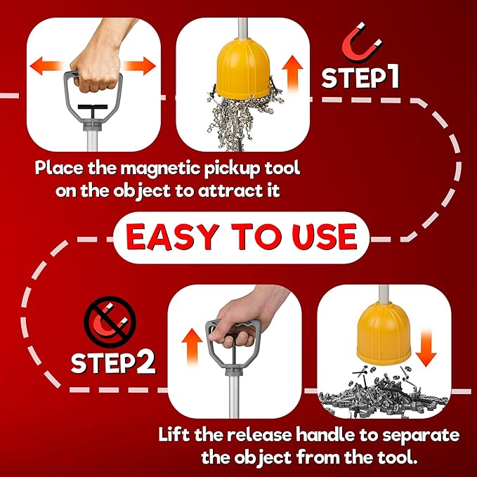 ULIBERMAGNET Yard Lift Magnet Sweeper, 29inch Long Reach Magnetic Bulk Lifter with Quick Release, Extendable Yard Pull Magnet Sweeper, Magnetic Swarf Tool with Extended Handle for Nails, Screws, Nut