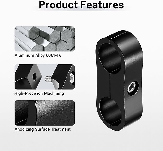 EVIL ENERGY Hose Separator Clamp,Fuel Line Mounting Clamp Aluminum Black (8, AN8)