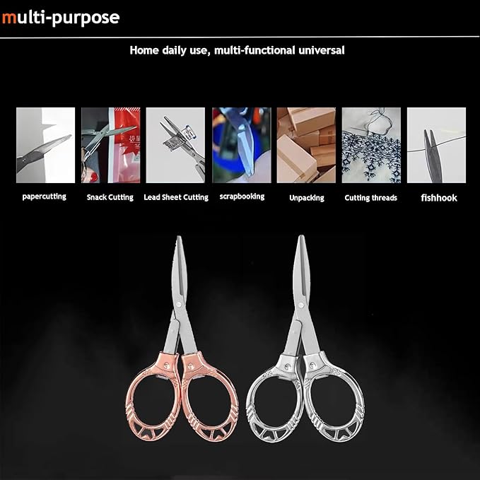 Mini Folding Scissors, Safe Portable Travel Mini Scissors, Stainless Steel Retractable Small Scissors for Home Office, 2 Piece Set (rose gold-A)
